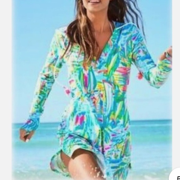 Lilly Pulitzer Rylie UPF 50+ Hooded Cover-up Dress Sea Salt & Sun XL - Picture 1 of 16